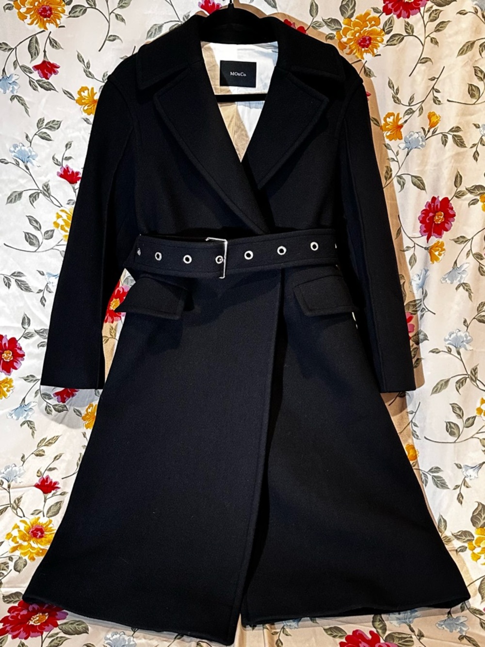 MO&CO BEAUTIFUL BELTED MERINO WOOL MIDI COAT WOMENS SIZE S